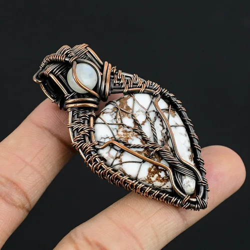 Vista 14 de Impresionante collar con colgante de árbol de la vida de cobre con piedras preciosas hechas a mano y cadena de 20 pulgadas, perfecto