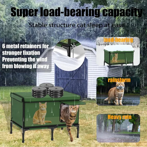 Vista 4 de Casa térmica para gatos al aire libre en invierno, casa para gatos impermeable y aislada, refugio elevado para gatos resistente a la intemperie