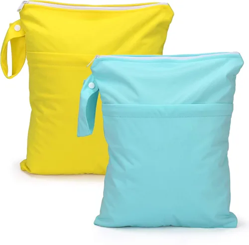 Vista 13 de 2 bolsas de tela para pañales húmedos y secos, impermeables, reutilizables, con dos bolsillos con cremallera, para viajes, playa, piscina Negro