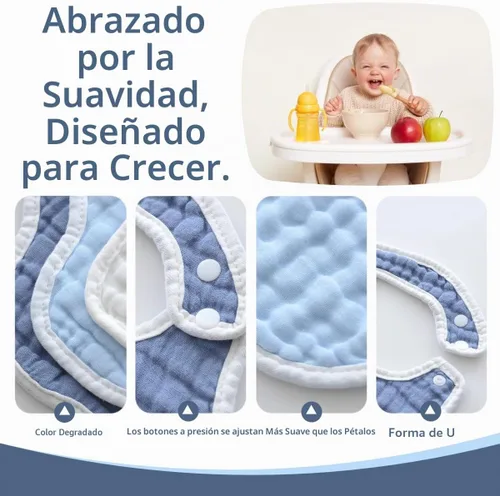 Vista 2 de MUKIN - Baberos y paños de muselina para bebé, paquete de 6, algodón suave y absorbente, ajustables