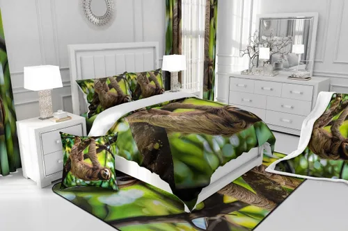 Vista 4 de Erosebridal Juego de ropa de cama de perezoso marrón, tamaño Queen, funda de edredón Kawaii para niños, adolescentes y niños, bonita funda