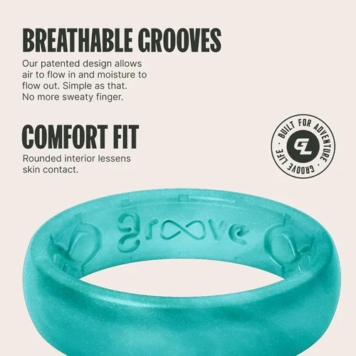 Vista 3 de Groove Life Anillo de boda de goma transpirable para mujer, diseño único, anillo de ajuste cómodo