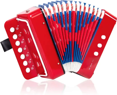 Vista 10 de Horse - Acordeón para niños, control de 10 teclas, acordeones musicales para niños, niños principiantes, ligero, 7 teclas, 3 bajos, mini acordeón