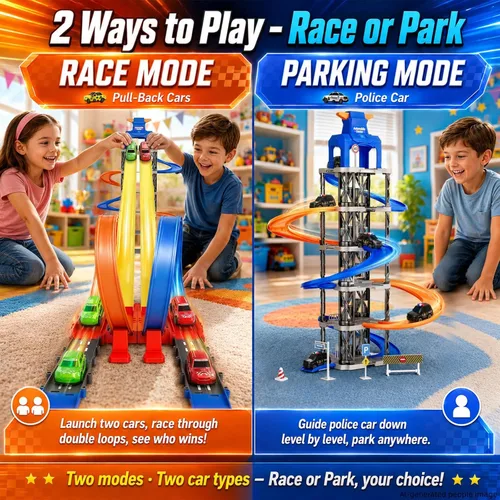 Vista 3 de City Garage Loop Track Playset, juego de estacionamiento de torre de 5