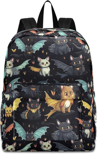 Vista 25 de MNSRUU Mochila para estudiantes para la escuela, Halloween, mochila luminosa de murciélagos para laptop, mochila estética para niñas, niños, mochila
