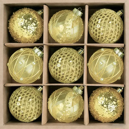 Vista 12 de Mupera Paquete de 9 adornos de Navidad con purpurina, bolas inastillables de lentejuelas doradas champán, decoración colgante de alta calidad
