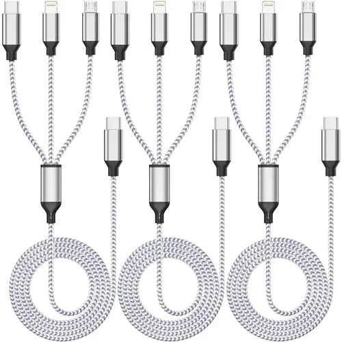 Vista 8 de Cable de carga múltiple de 10 pies, paquete de 2 cables de carga 3 en 1, cable largo de nailon trenzado rápido, cable de carga USB, cable de carga