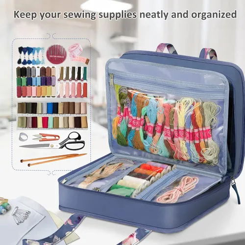 Vista 4 de FINPAC Bolsa de almacenamiento de suministros de costura y manualidades, bolsa organizadora de viaje de gran capacidad con bolsillos transparentes