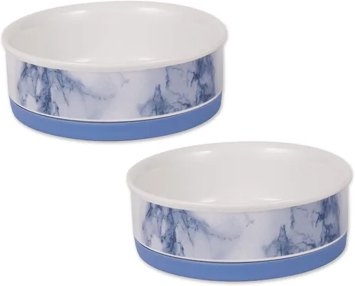 Vista 7 de Bone Dry Cuencos de cerámica antideslizantes para mascotas, aptos para lavavajillas, juego pequeño, 4.25 x 2, azul, 2