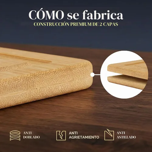 Vista 7 de Deer & Oak Juego de tablas de cortar de bambú de 3 piezas, tablas de cortar de madera previamente engrasadas para cocinas de 13.0 x 9.4 in, 11.0 x
