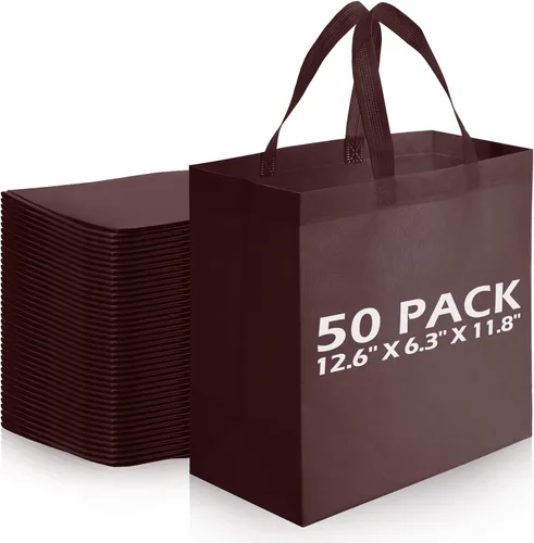 Vista 16 de Reginary 50 bolsas reutilizables a granel, bolsas de compras no tejidas con asas, plegables para boutiques (beige)