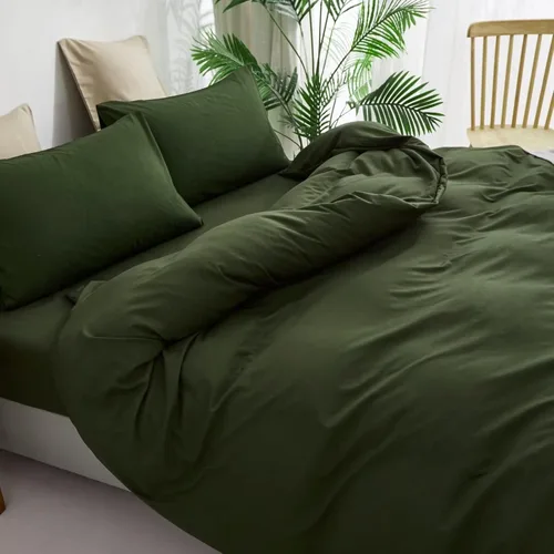 Vista 4 de Juego de edredón verde oliva, tamaño individual, color verde oscuro, juego de ropa de cama militar, suave y transpirable, ropa de cama minimalista