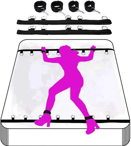 Vista 8 de Puños para piernas y tobillos, correas sexuales para cama, collares con cadena y esposas, kit de sujeción sexual debajo del colchón para adultos