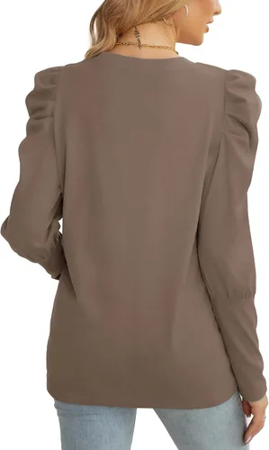Vista 4 de WIHOLL Sudaderas para mujer, cuello redondo, manga abombada, túnica de otoño para leggings
