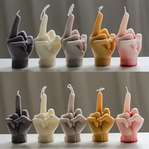 Vista 3 de Paquete de 2 moldes de silicona con forma de dedo medio, moldes de gestos para hacer velas, resina, jabón, fundición de pastel, chocolate, moldes