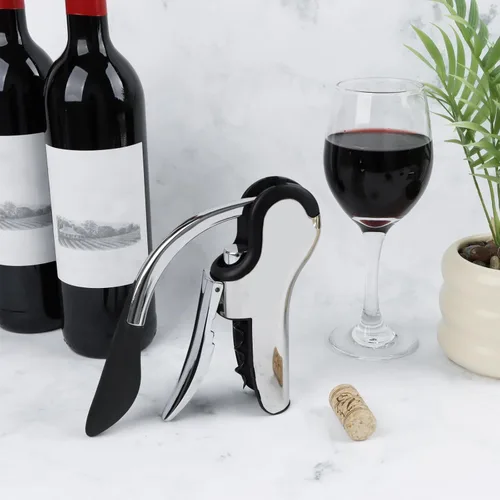 Vista 4 de KAYCROWN Abrebotellas de vino de acero inoxidable, sacacorchos de palanca vertical con diseño de cortador de lámina incorporado, sacacorchos de mano