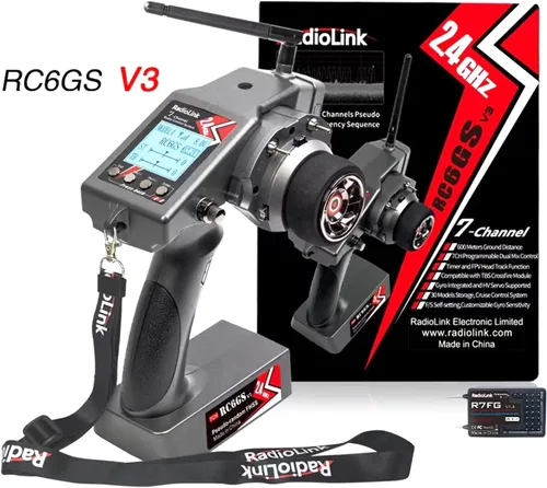 Vista 7 de HTLNUZD Radiolink RC6GS V3 - Transmisor RC de 7 canales de 2.4 GHz, con R7FG Gyro RX Volt Telemetría Receptor Integrado Controlador Programable Dual