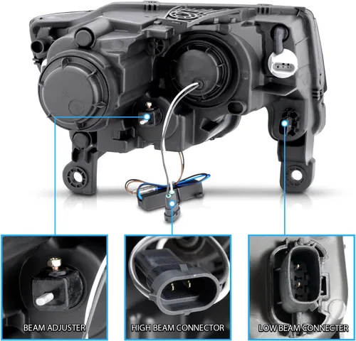 Vista 12 de AmeriLite - Conjunto de faros delanteros de repuesto para Jeep Grand Cherokee Switchback 2017-2022, faros de proyector cuadrados LED, negro, lado