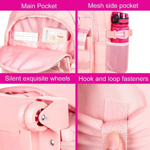 Vista 5 de AGSDON Mochila con ruedas para niñas, 21 pulgadas, con ruedas enrollables, para laptop, mochila escolar con bolsa de almuerzo para adolescentes