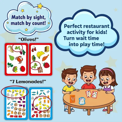 Vista 2 de Juego premiado Dinner Rush - Actividades de restaurante para niños en tamaño bolsillo - 2 en 1: emparejamiento de imágenes y cantidad
