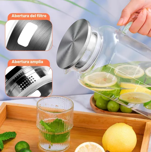 Vista 5 de Aofmee Jarra de vidrio de 68oz con tapa y mango para nevera, silicona gris