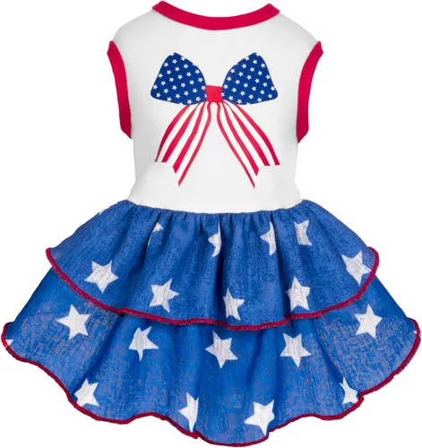 Vista 18 de Fitwarm Ropa de perro 100% algodón American Cutie para el 4 de julio, ropa para perros del Día de los Caídos, vestidos patrióticos, vestido de Cutie