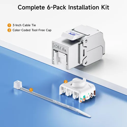 Vista 7 de Cable Matters Conector Keystone Cat6A / Cat6 RJ45 Blindado de 10Gbps con obturador integrado, con certificación UL, paquete de 6 Model 180014