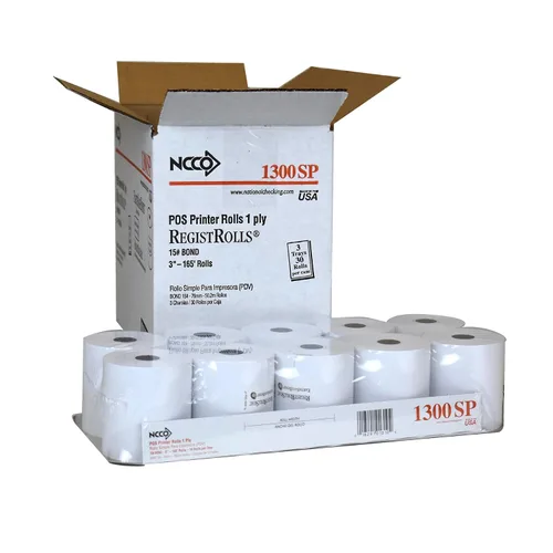 Vista 4 de National Checking 1300SP 165 pies de largo x 3 pulgadas de ancho, 1 capa Bond blanco registro (caja de 30)