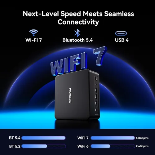Vista 4 de GEEKOM IT13 MAX AI Mini PC, Intel Ultra 9 185H (TDP 65W) codificación/tareas, 24 GB LPDDR5 (5600 MT/s) 500 GB PCIe 4.0 SSD, 8K Quad Display, WiFi 7