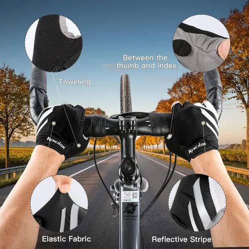 Vista 3 de KynciLOR Guantes de ciclismo acolchados sin dedos con protección UV, guantes de MTB y bicicleta de carretera para hombres y mujeres para correr