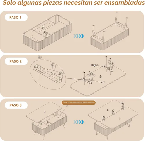 Vista 5 de Mesa de centro elevable 3 en 1, mesas de centro convertibles acanaladas que se convierten en mesas de comedor, moderna mesa central de madera Nuez 3
