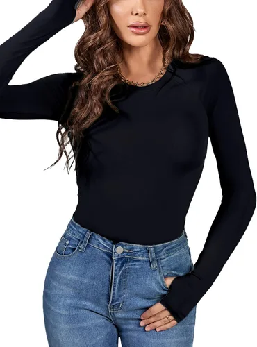 Vista 5 de LYANER Body básico de manga larga con cuello redondo y elástico para mujer