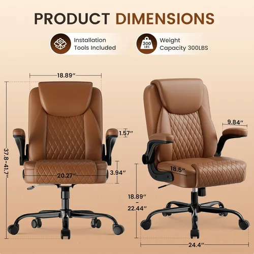 Vista 2 de COMHOMA Comfy Silla de oficina, silla de escritorio para el hogar con reposabrazos abatibles y respaldo ergonómico, silla ejecutiva de piel