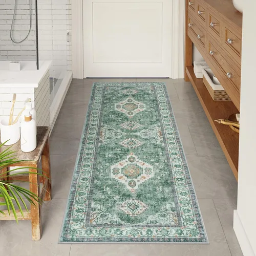 Vista 12 de Alfombras de Baño Bohemias Azules Seavish, Tapete de Baño Absorbente Vintage Desgastado de 18x26 Pulgadas, Alfombra de Baño Pequeña Antideslizante