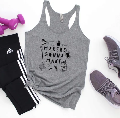 Vista 10 de Women's Graphic Racerback Tank Top, Shirts with Sayings, Yoga Tee