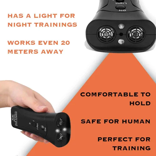 Vista 5 de Dispositivo de control ultrasónico antiladridos para mascotas, entrenamiento de control de ladridos de perro, múltiples funciones, comandos