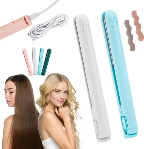 Vista 12 de RJDJ Mini rizador de doble propósito, alisador y rizador de pelo 2 en 1, calentador de cerámica, portátil, recargable por USB, adecuado para cabello