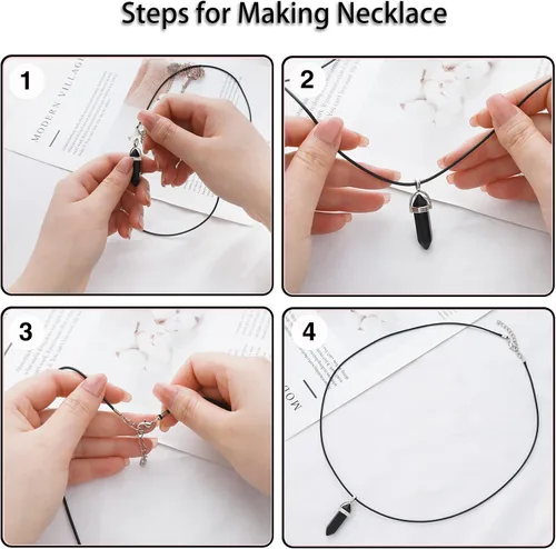 Vista 3 de 100 unidades de 18 pulgadas y 0.059 in de cordón negro encerado collar de cuerda pulsera de cuero sintético cierre de cadena a granel