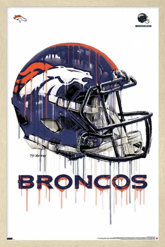 Vista 7 de NFL Denver Broncos - Póster de pared con casco de goteo 20, 22.4 pulgadas de largo x 14.7 pulgadas, versión enmarcada de madera de granero