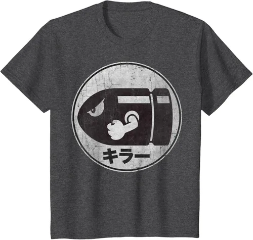 Vista 31 de Super Mario Camiseta con logotipo de Bullet Bill Distressed en Kanji