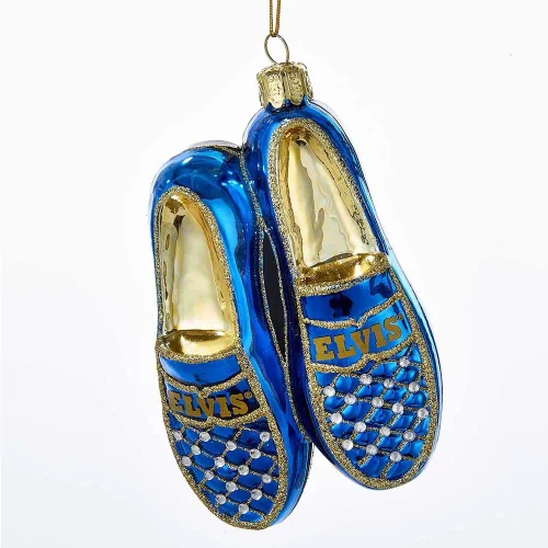 Vista 2 de Kurt Adler Elvis Blue Suede Shoes Adorno de cristal (5 pulgadas)