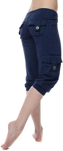 Vista 3 de RKSTN Pantalones capri para mujer para el verano 2024, leggings casuales ligeros, pantalones elásticos de cintura alta con bolsillos pantalones