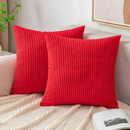 Vista 13 de EMEMA Fundas de Cojines Decorativos de Pana Suave a Rayas Cuadradas, Fundas de Almohadas de Primavera para Sofá, Dormitorio, Silla, Automóvil 16 x