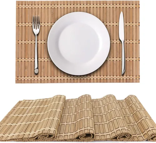 Vista 4 de NETEHA Juego de 4 manteles individuales de bambú natural, cuadrados de madera, adecuados para manteles individuales de bambú antideslizantes