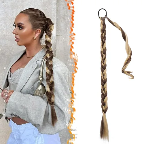 Vista 73 de Barsdar Extensión de 26 Pulgadas de Cola de Caballo Trenzada Larga con Banda Elástica - Extensiones de Cabello en Cola de Caballo Recta y Elegante