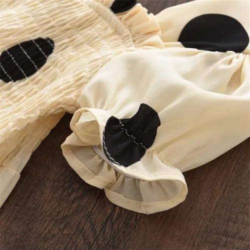 Vista 6 de Vestidos bebé Mangas de lunares Puff Fiesta de niños pequeños Volantes 1-7 años Niñas Princesa Niñito Vintage (Beige, 4-5 años)
