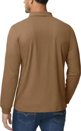 Vista 5 de MAGCOMSEN Camisas polo para hombre, 3 botones, secado rápido, manga larga, tácticas, camisa de golf