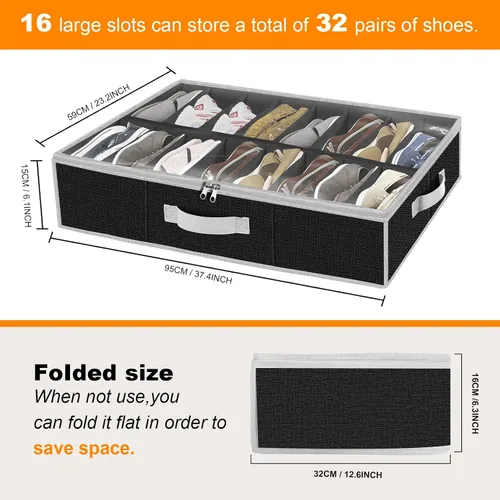 Vista 3 de homyfort Organizador de almacenamiento de zapatos debajo de la cama para armario, contenedor extra grande para zapatos debajo de la cama, paquete