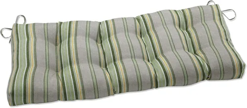 Vista 7 de Pillow Perfect - Cojín capitoné a rayas, resistente a la intemperie y la decoloración, para sofá de mimbre/columpio de exterior, bordes cuadrados