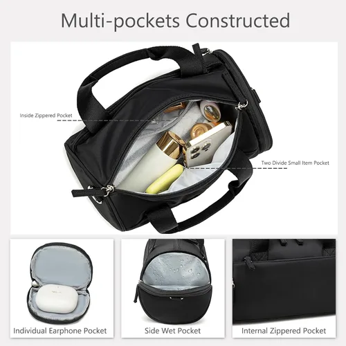 Vista 5 de Mini bolsa de gimnasio para mujeres y niñas, bonita bolsa de lona pequeña de 12 pulgadas con bolsillos multifuncionales, bolsas deportivas